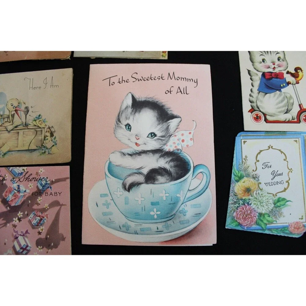 Lot 72 Vtg Baby Shower & New Baby Greeting Cards 1950s Graphics Glitter USA